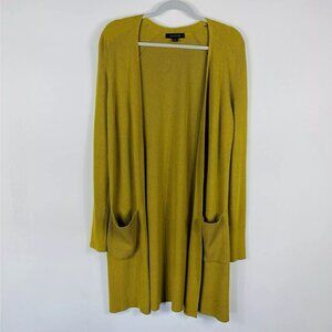 Ann Taylor Size Medium Ribbed Pocket Open Cardigan Sweater Gold Mustard
